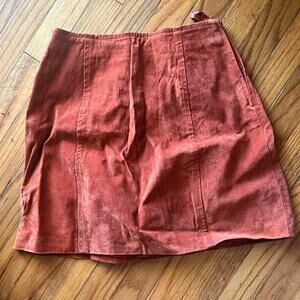Kathy Ireland Orange Brown Leather Mini Skirt 4 – Bold Retro Chic Style